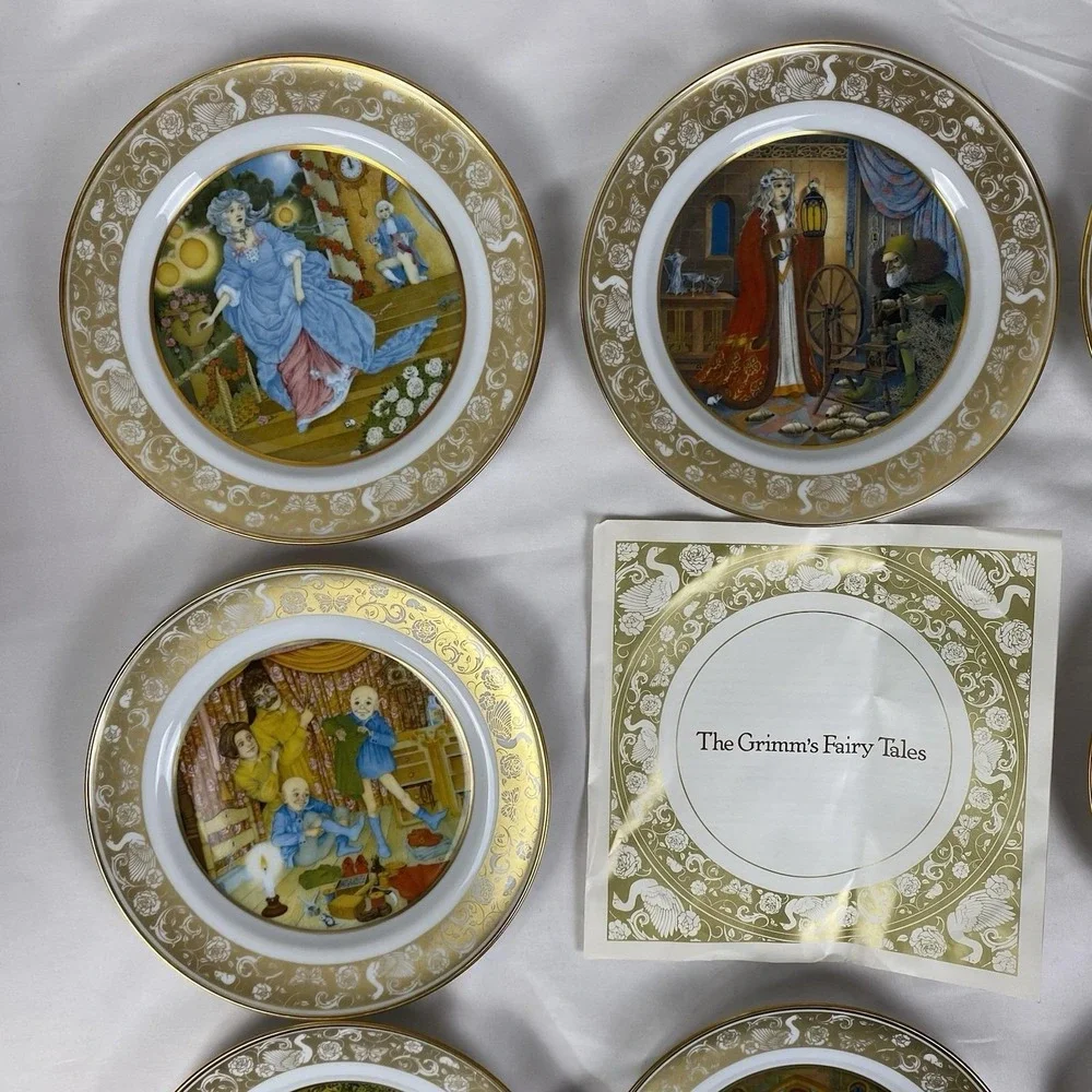 Vintage Franklin Porcelain Grimm's Fairy Tales 8in Plates Lot of 8 Bavaria 1978